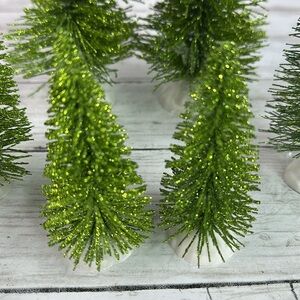 LEMAX Bright sparkly green bottle brush Christmas Village trees lot of 6